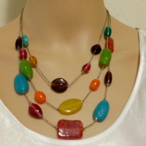 Colorful Fun Glass Necklace Signed NY